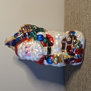 Brass Key 9" Hand Blown and Painted Santa Glass Centerpiece